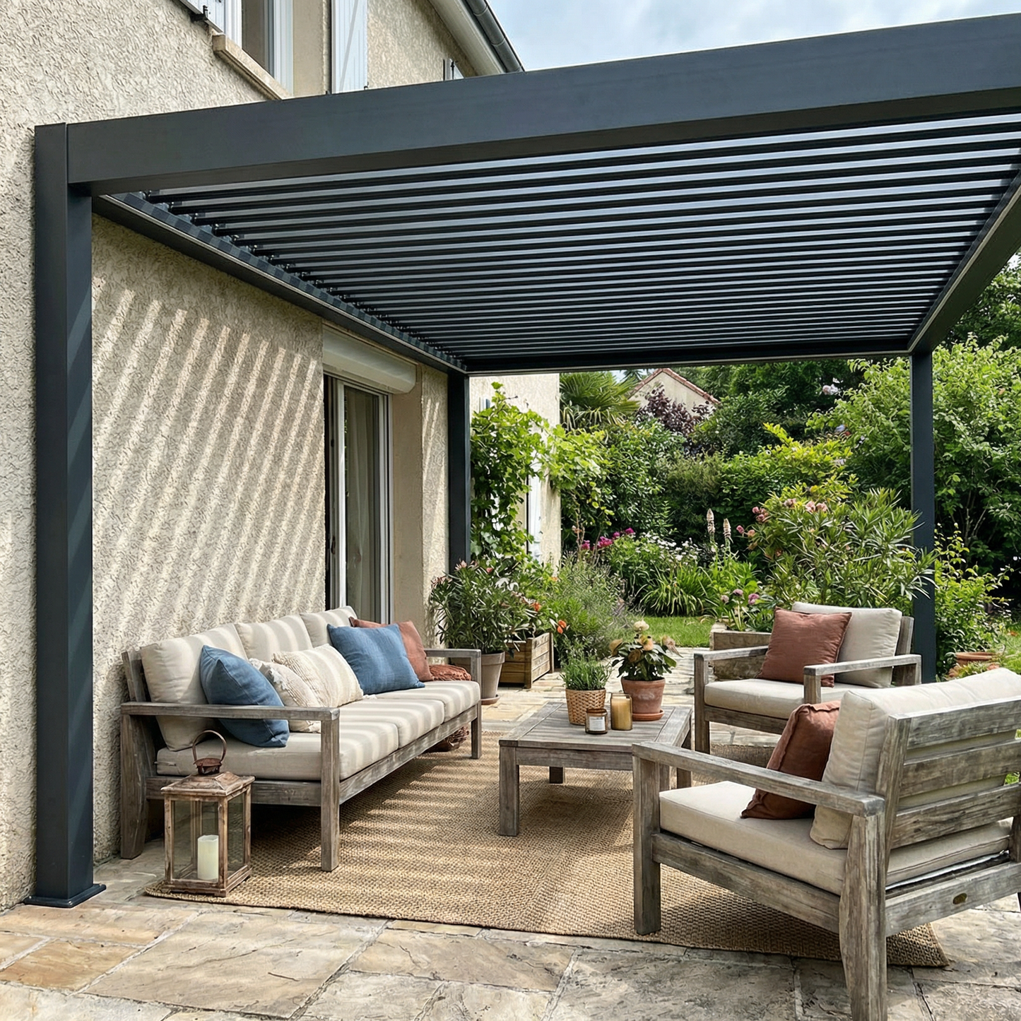 SkyShade Pro 4x5m Aluminium-Pergola mit LED & App-Steuerung – Anthrazit