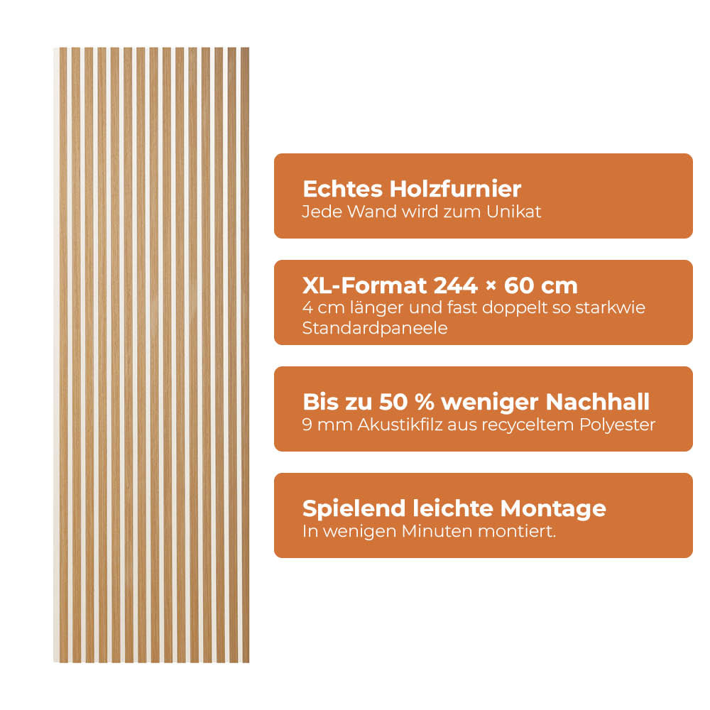 Akustikpaneel Premium Eiche – Filz Beige 244 × 60 cm