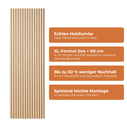 Akustikpaneel Premium Eiche – Filz Beige 244 × 60 cm
