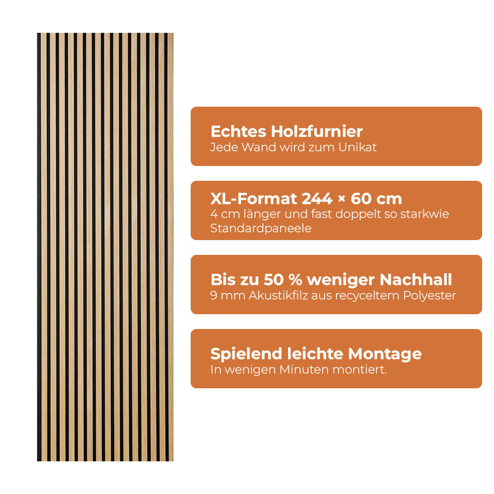 Akustikpaneel Premium Eiche – Filz Schwarz 244 × 60 cm
