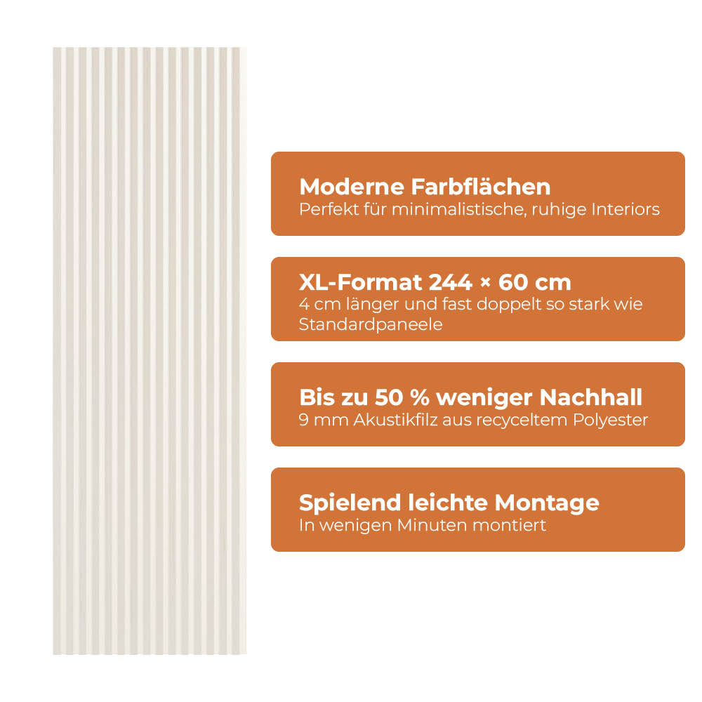 Akustikpaneel Premium Kiesel – Filz Beige 244 × 60 cm