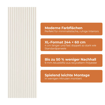 Akustikpaneel Premium Kiesel – Filz Beige 244 × 60 cm