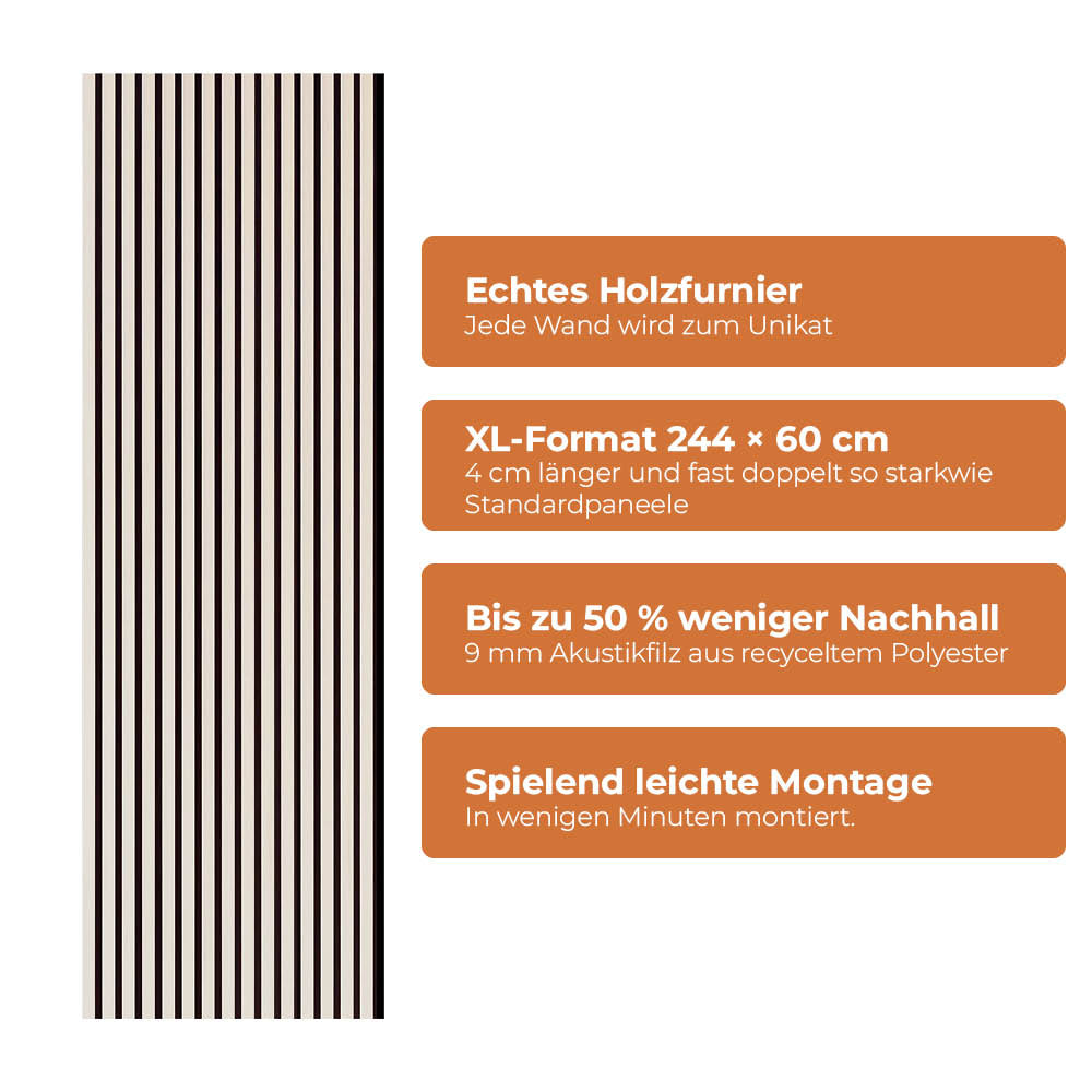 Akustikpaneel Premium Kiesel – Filz Schwarz 244 × 60 cm