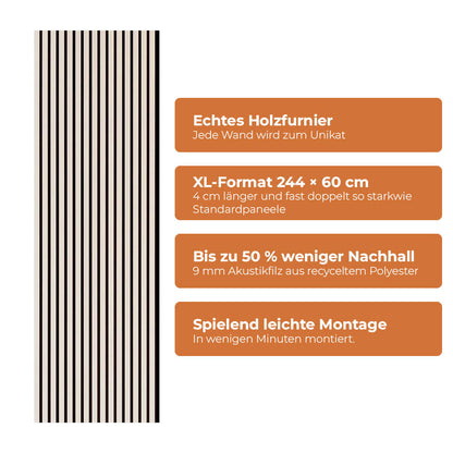 Akustikpaneel Premium Kiesel – Filz Schwarz 244 × 60 cm