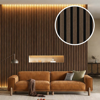 Akustikpaneel Premium Walnuss – Filz Schwarz 244 × 60 cm