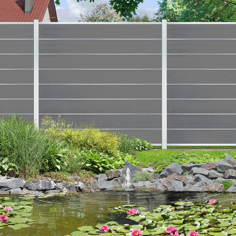 WPC Zaun Komplettset Stecksystem Grau / Silber