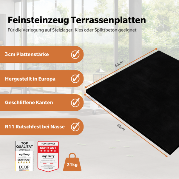 Extra starke Terrassenplatte Grey – 60×60×3 cm | Befahrbar & Hochbelastbar