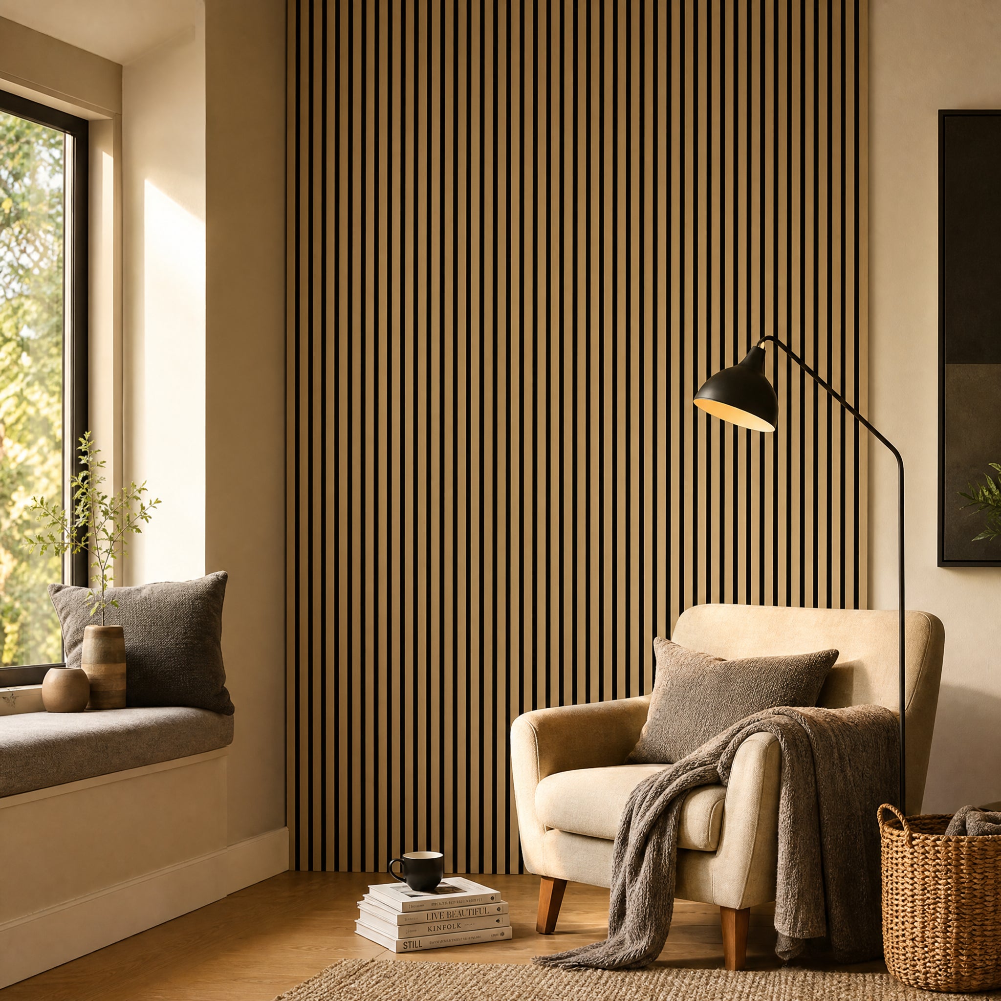 Akustikpaneel Premium Kiefer – Filz Schwarz 244 × 60 cm