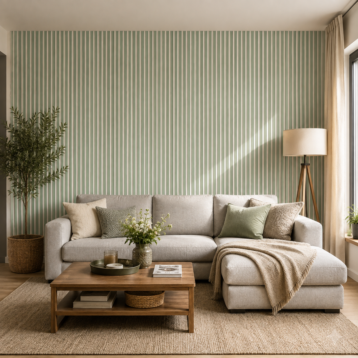 Akustikpaneel Premium Salbei – Filz Beige 244 × 60 cm