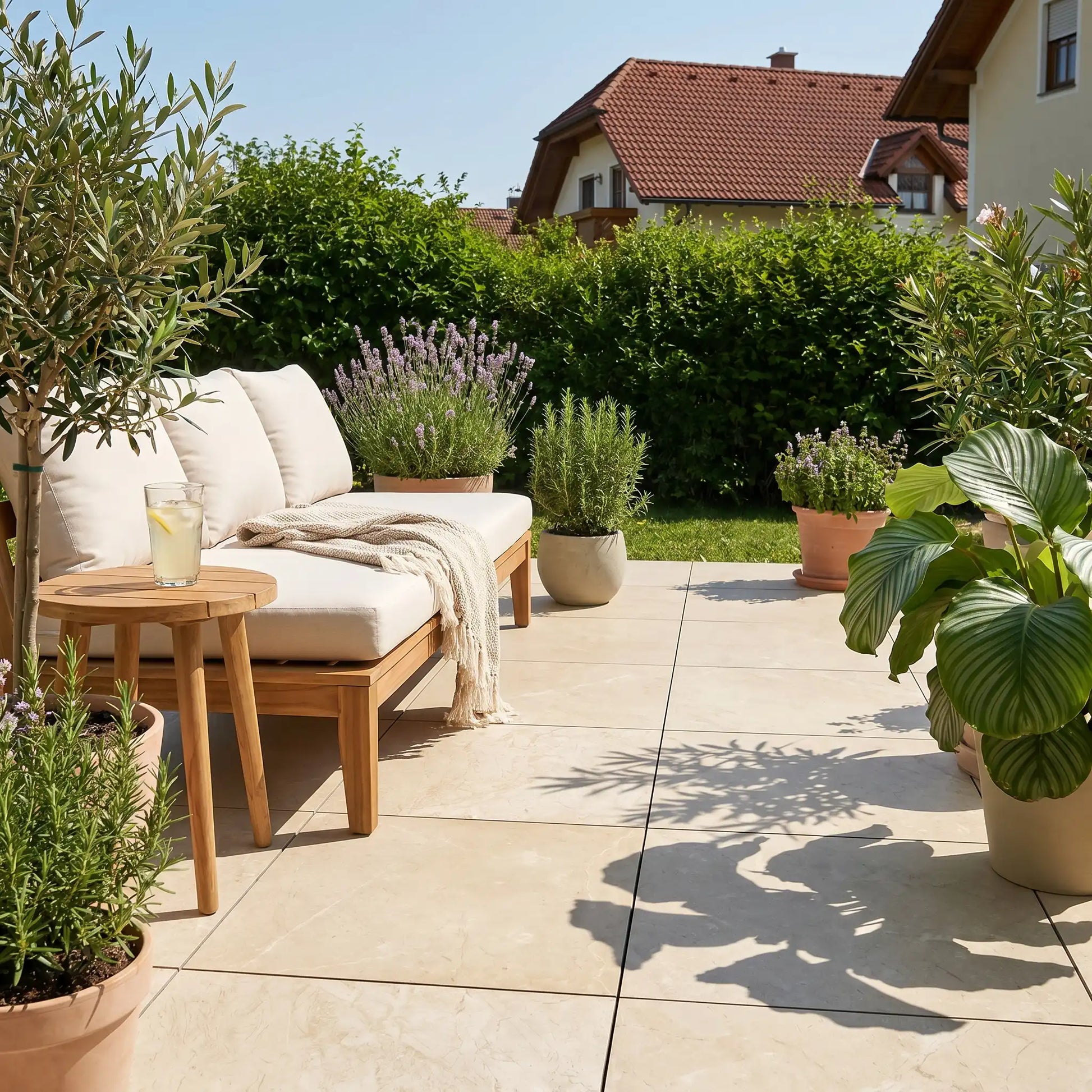 Komplettpaket Terrassenplatte Sand 60x60x2cm