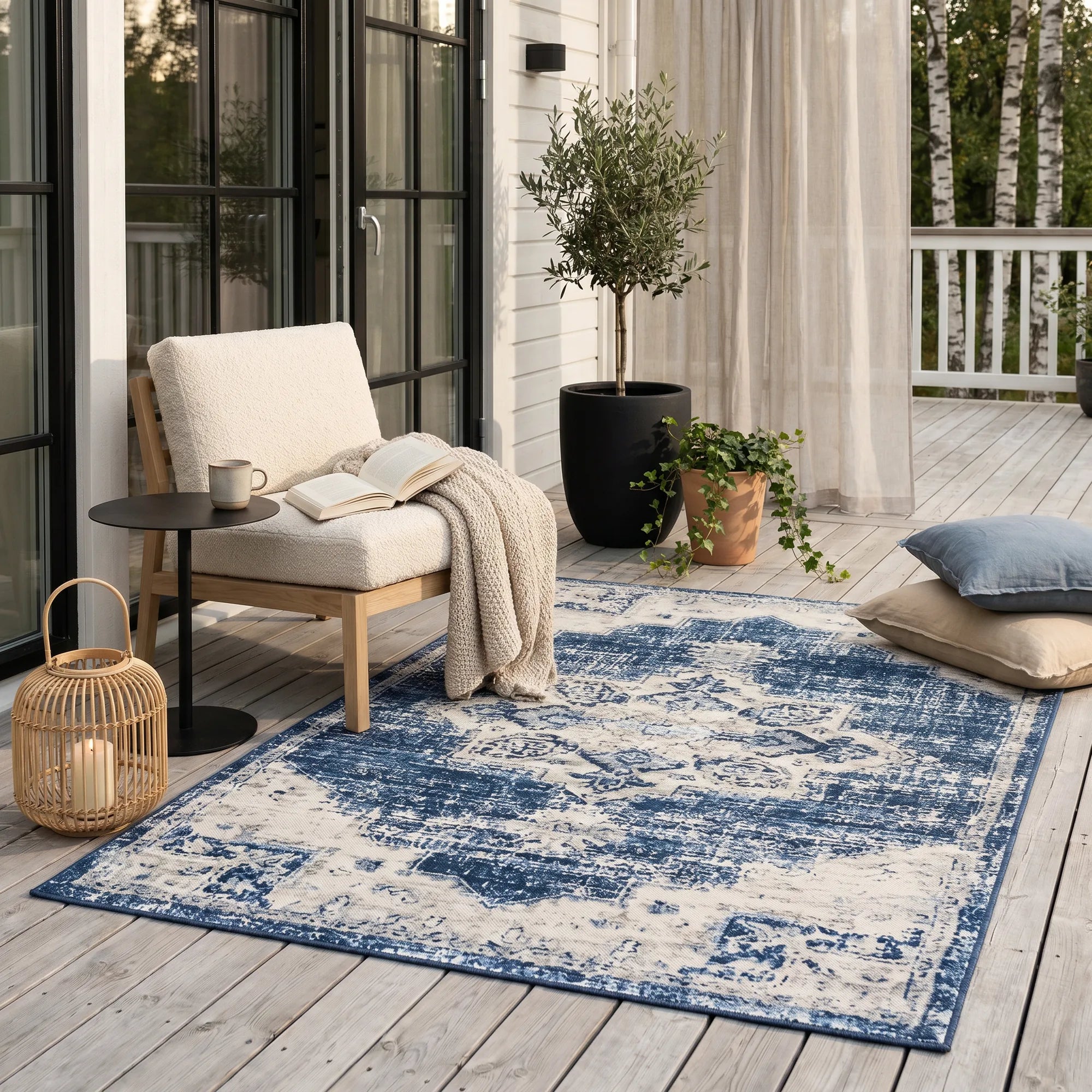 In- & Outdoor-Teppich Vintage Indigo waschbar