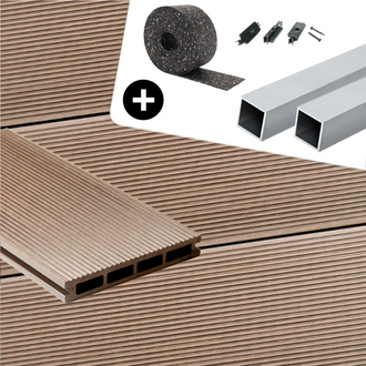 WPC-Komplettset Teak Geriffelt Basic Hohldiele