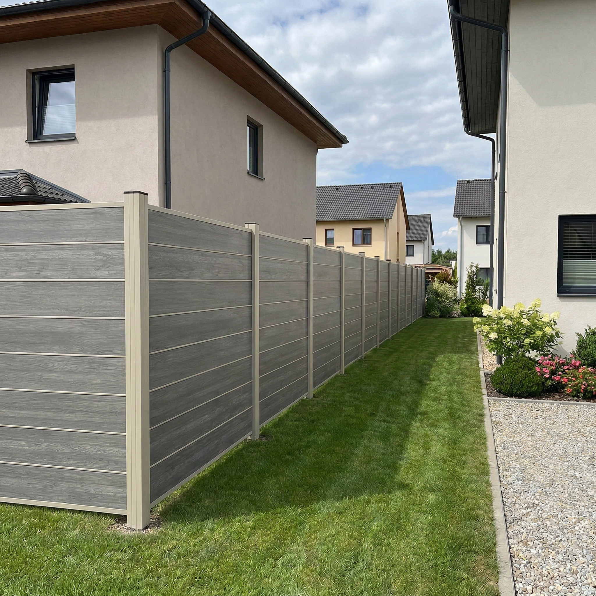 WPC Sichtschutzzaun ENZO Basalt - Design Seidengrau