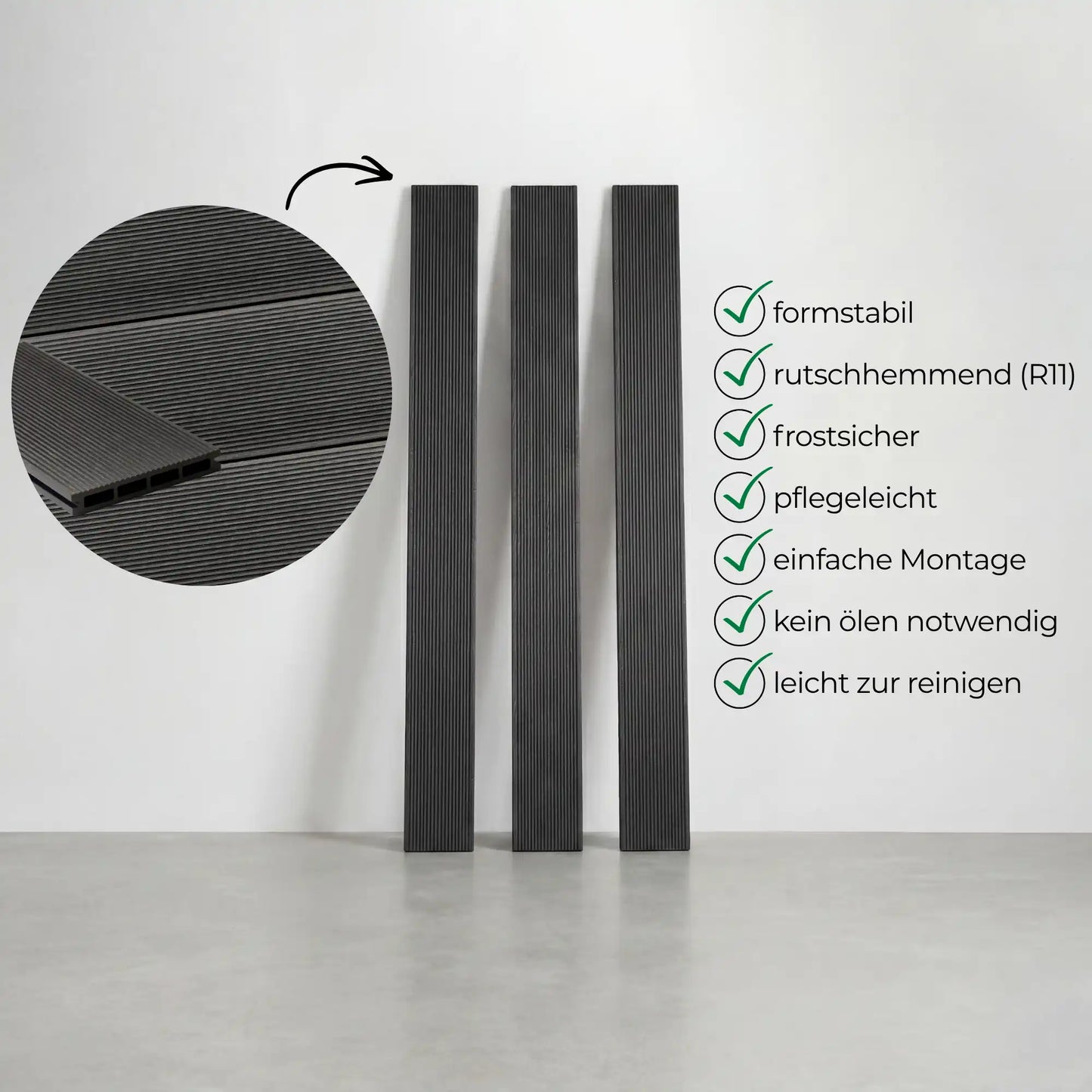 WPC-Komplettset Schiefer Geriffelt Basic Hohldiele