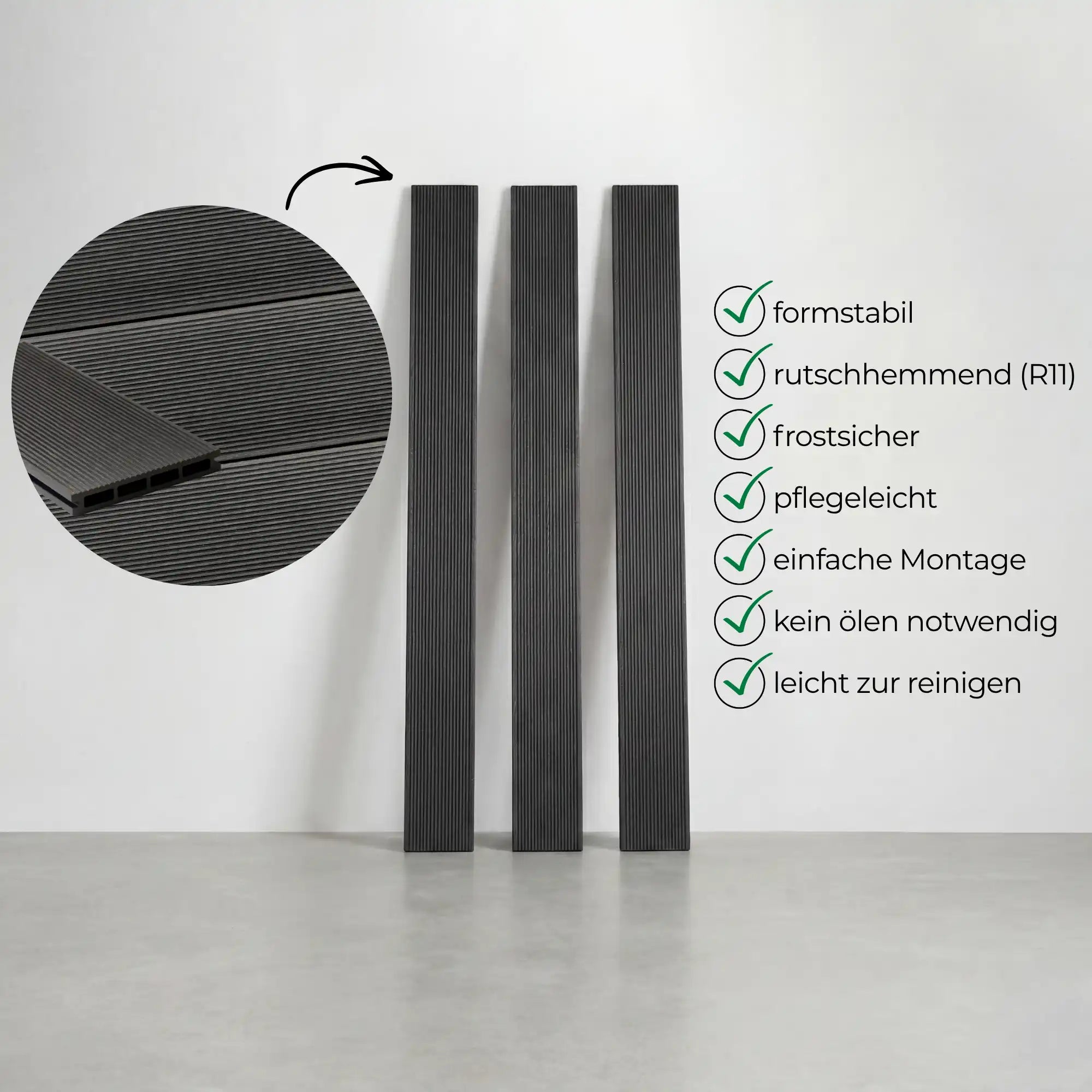 WPC-Komplettset Schiefer Geriffelt Basic Hohldiele