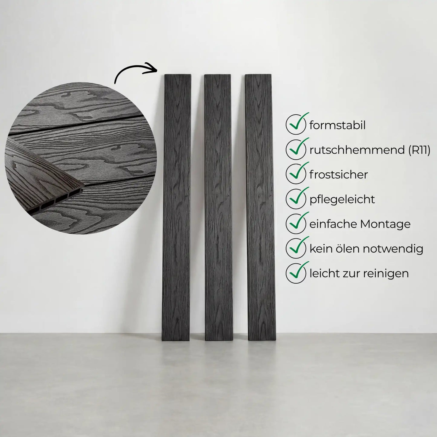 WPC-Komplettset Schiefer Holzoptik Basic Hohldiele