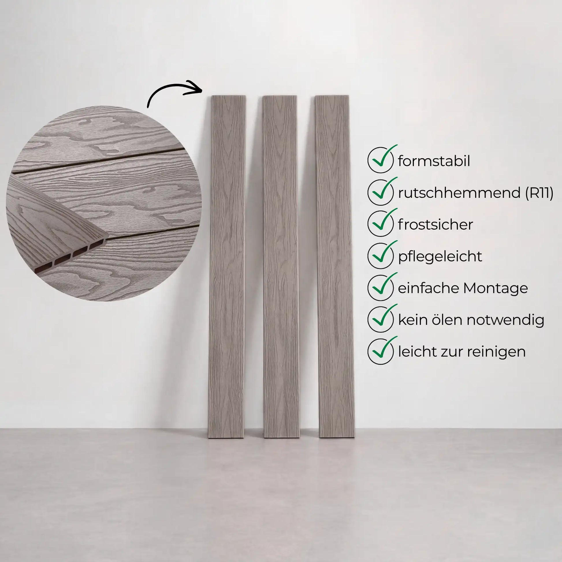 WPC-Komplettset Seide Holzoptik Basic Hohldiele