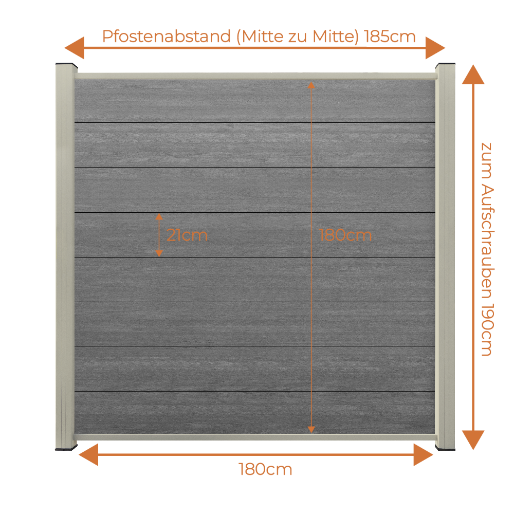 WPC Sichtschutzzaun ENZO Basalt - Standard Seidengrau