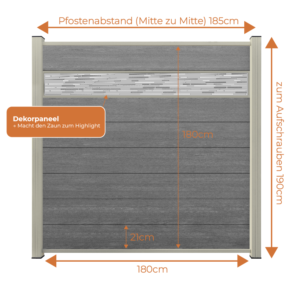 WPC Sichtschutzzaun ENZO Basalt - Style Seidengrau
