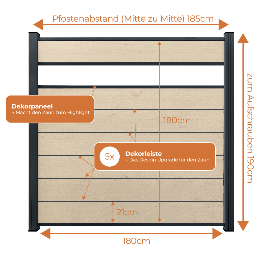 WPC Sichtschutzzaun ENZO Elfenbein - Style Anthrazit