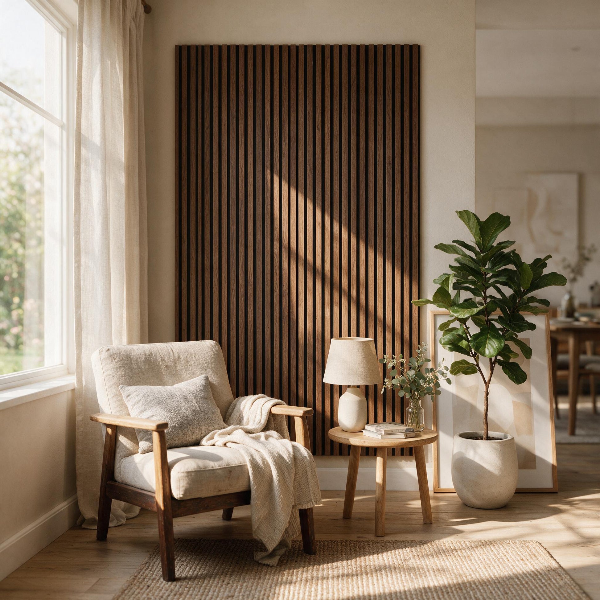 Akustikpaneel Premium Walnuss – Filz Schwarz 244 × 60 cm