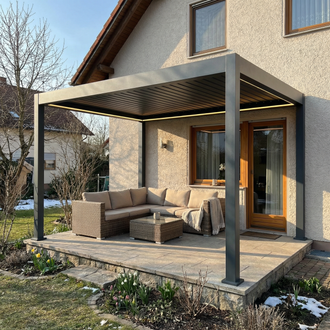 SkyShade Pro 3x4m Aluminium-Pergola mit LED & App-Steuerung – Anthrazit