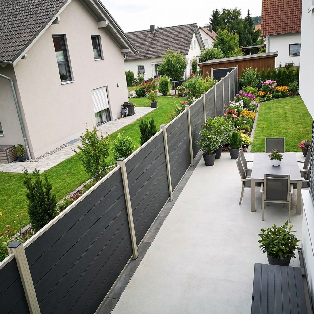 WPC Sichtschutzzaun ENZO Nero - Standard Seidengrau