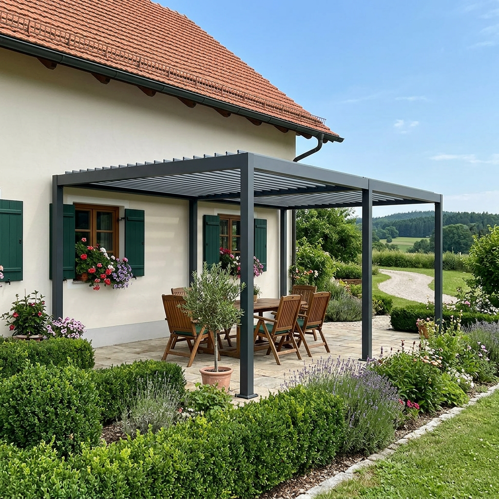 SkyShade Pro 4x5m Aluminium-Pergola mit LED & App-Steuerung – Anthrazit