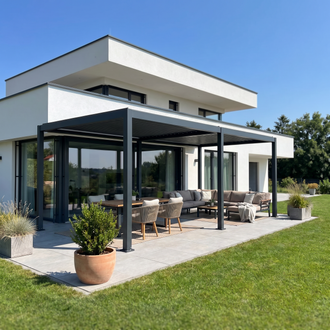 SkyShade Pro 4x5m Aluminium-Pergola mit LED & App-Steuerung – Anthrazit