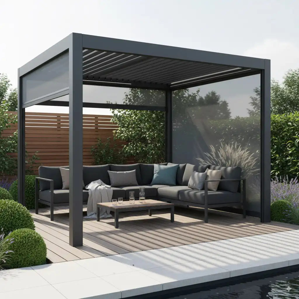 SkyShade Pro 3x3m Aluminium-Pergola mit LED & App-Steuerung – Anthrazit