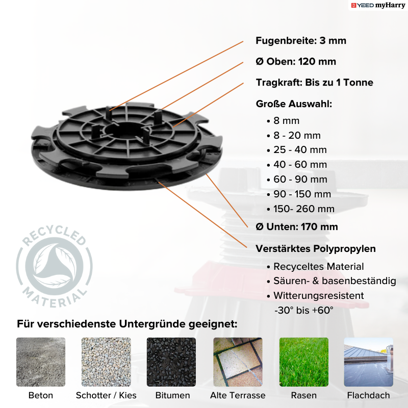 Palettenware Stelzlager 8-20mm für Terrassenplatten