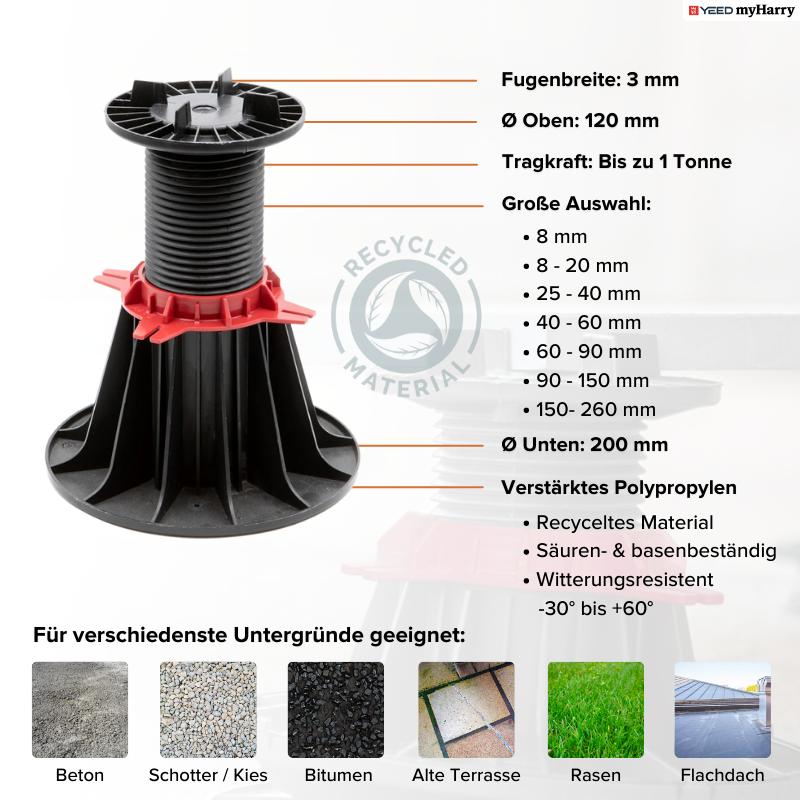Palettenware Stelzlager 60-90mm für Terrassenplatten