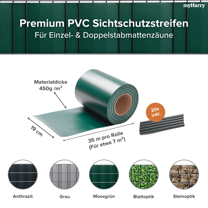 PVC Sichtschutzstreifen für Doppelstabmattenzäune Grün 35lfm