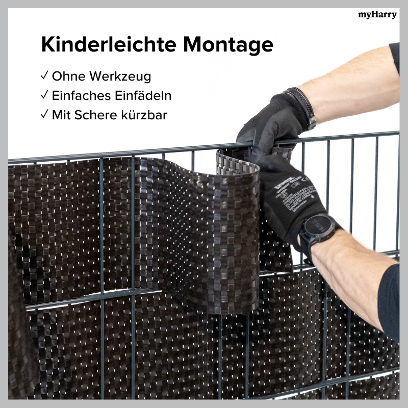 Rattan Sichtschutzstreifen Schwarz RD04 255cm